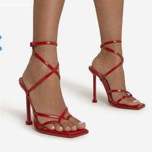 EGO Official Red Galaxy Strappy Square Toe Stiletto Heel